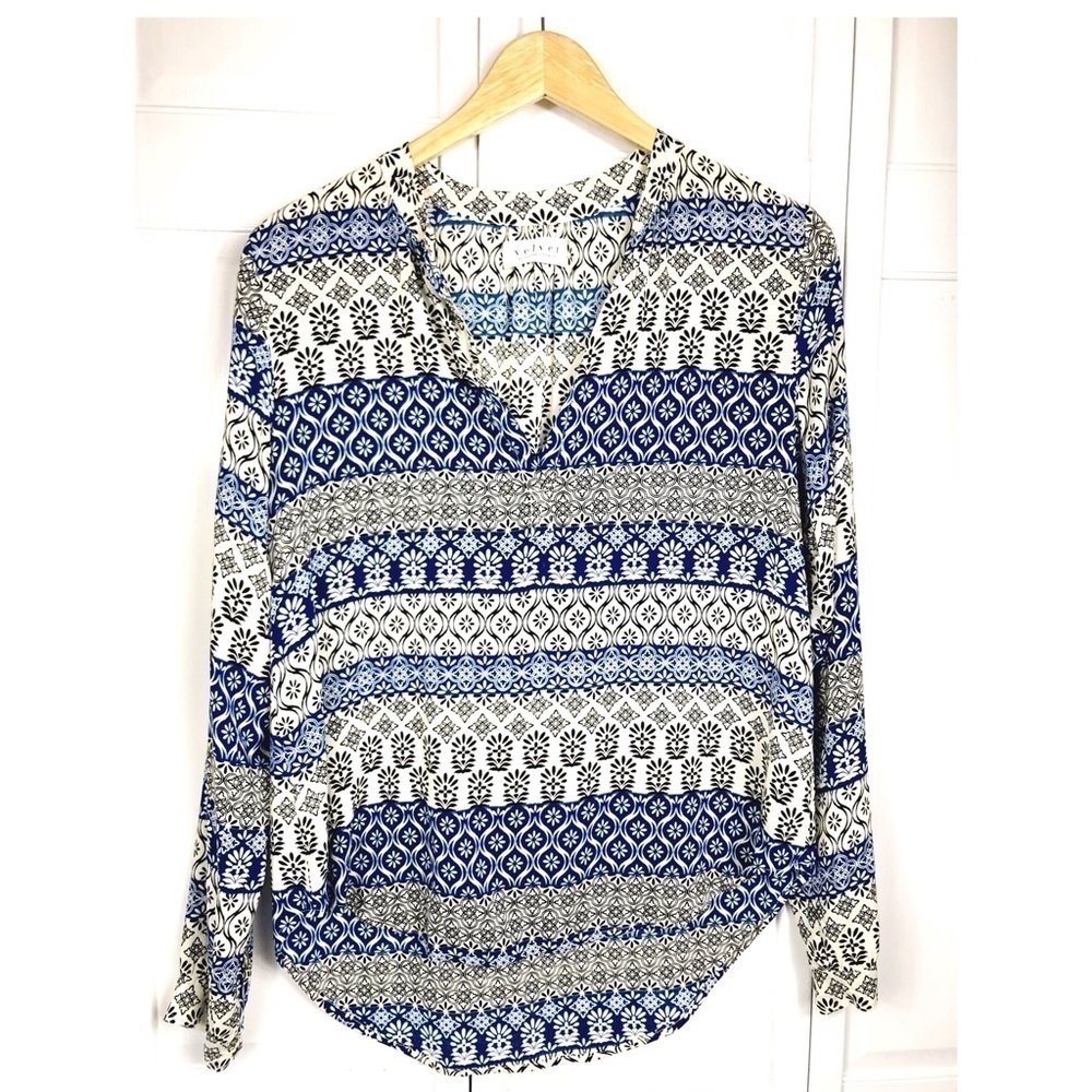 VELVET l BOHEMIAN GEO PRINTED BLOUSE l Boho long sleeve top 0769